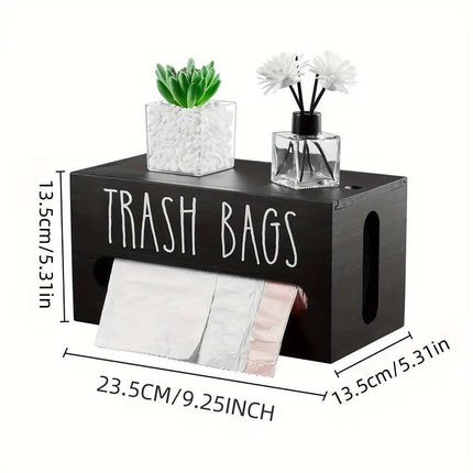 Wooden Plastic Bag Storage Box Hanging Rubbish Bag Organizer Extractable Tissue.
