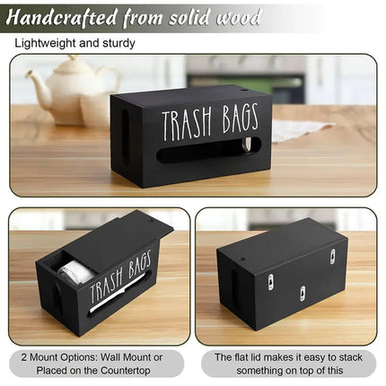 Wooden Plastic Bag Storage Box Hanging Rubbish Bag Organizer Extractable Tissue.