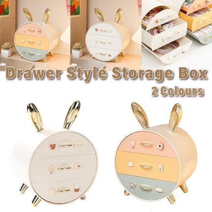 Large Multi-functional Makeup Storage Organizer Rabbit Decor Drawer Cosmetic Box - Colour.