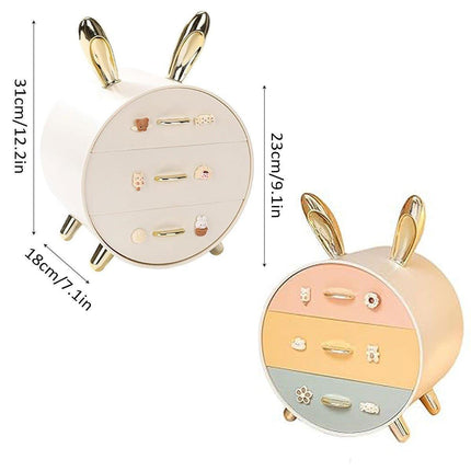 Large Multi-functional Makeup Storage Organizer Rabbit Decor Drawer Cosmetic Box - Colour.