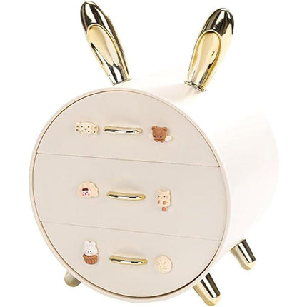 Large Multi-functional Makeup Storage Organizer Rabbit Decor Drawer Cosmetic Box - Colour.