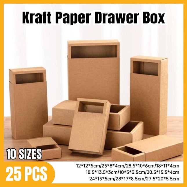 Kraft Paper Drawer Box Packaging Gift Storage Organiser Small Kraft Boxes - 25x8x4cm.