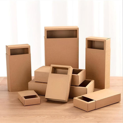 Kraft Paper Drawer Box Packaging Gift Storage Organiser Small Kraft Boxes - 25x8x4cm.