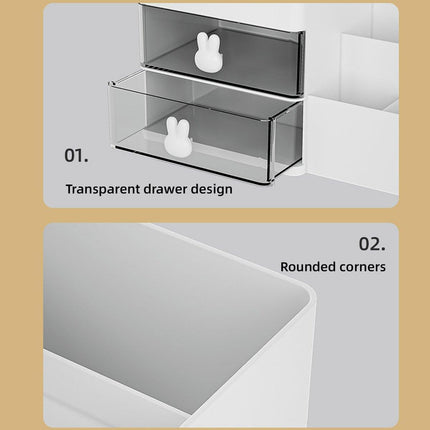 Cartoon Drawer Type Cosmetic Jewelry Storage Box Desktop Student Stationery Box - Pink.