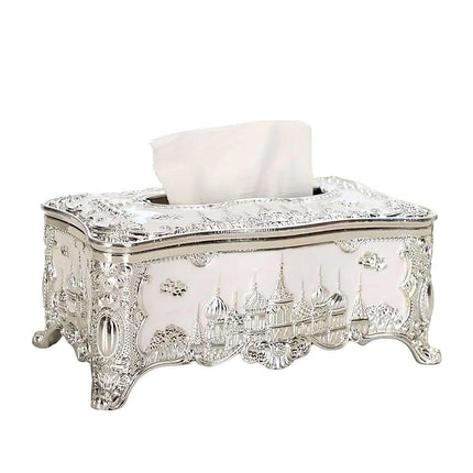 Small Napkin Tissue Box Creative Plastic Desktop Paper Holder Compact Design - Silver.