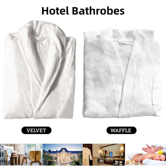Cotton Kimono Collar Bathrobe Hotel Quality Thick Fleece Towel Embroidered Robe - Waffle.