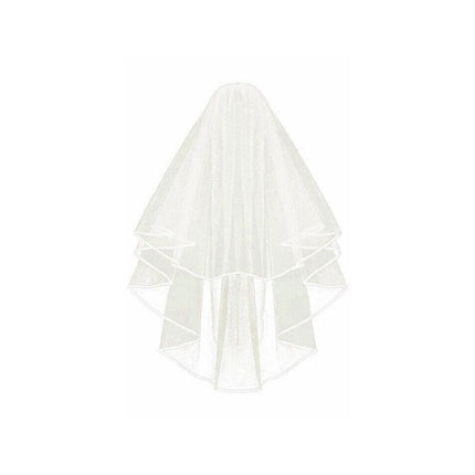 Bridal 2 Layer Wedding Veil with Comb Satin Edge Short Tulle for Women White Ivory - Beige.