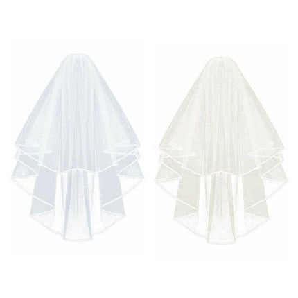 Bridal 2 Layer Wedding Veil with Comb Satin Edge Short Tulle for Women White Ivory - White.