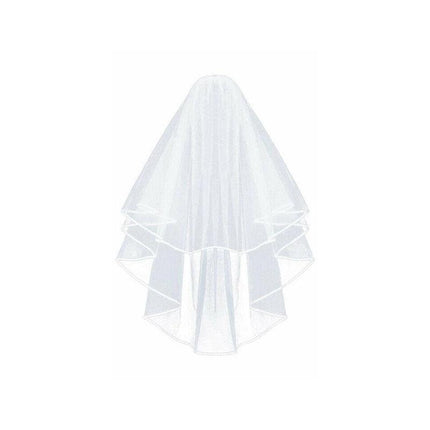 Bridal 2 Layer Wedding Veil with Comb Satin Edge Short Tulle for Women White Ivory - White.