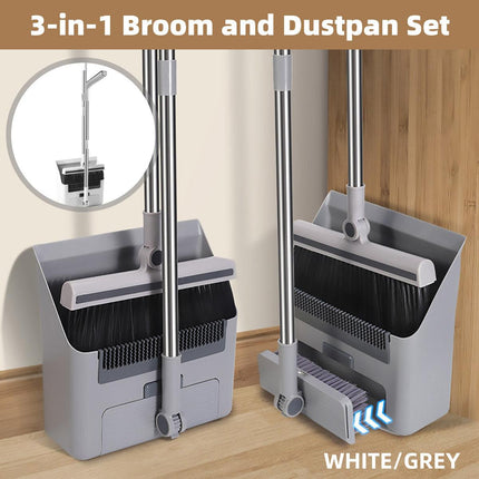 3 in1 Broom Set for Winnowing Brushing Handheld Cleaning Tool Home Kitchen Floor - Grey.
