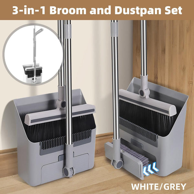 3 in1 Broom Set for Winnowing Brushing Handheld Cleaning Tool Home Kitchen Floor - Grey.
