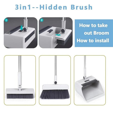 3 in1 Broom Set for Winnowing Brushing Handheld Cleaning Tool Home Kitchen Floor - Grey.