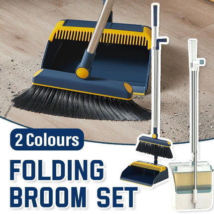 Folding Broom Dustpan Set Rotating Household Sweeping Hair Removal Cleaning Tool - White.