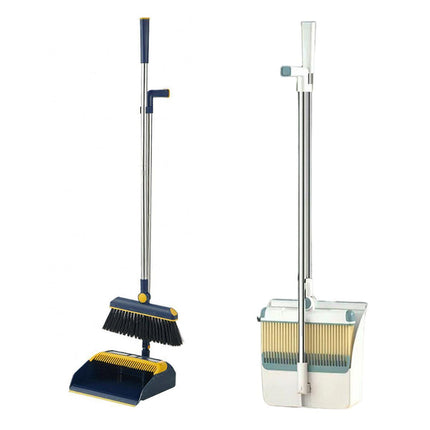 Folding Broom Dustpan Set Rotating Household Sweeping Hair Removal Cleaning Tool - White.