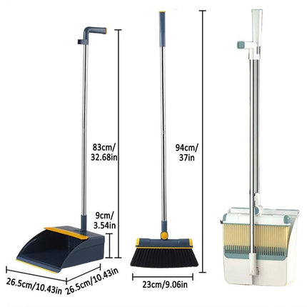 Folding Broom Dustpan Set Rotating Household Sweeping Hair Removal Cleaning Tool - White.