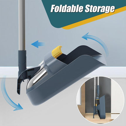 Folding Broom Dustpan Set Rotating Household Sweeping Hair Removal Cleaning Tool - White.