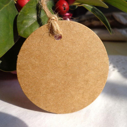200Pcs Kraft Paper Tags Round 5X5 Cm Brown Card Cardboard Wedding Party Gift Diy.