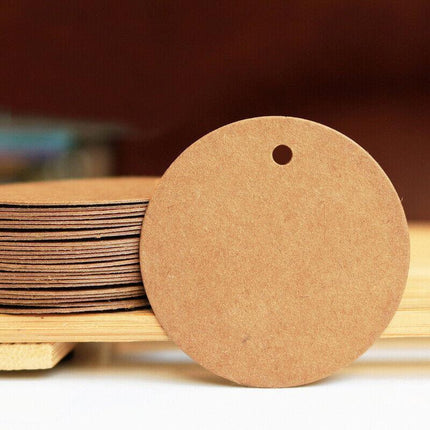 200Pcs Kraft Paper Tags Round 5X5 Cm Brown Card Cardboard Wedding Party Gift Diy.