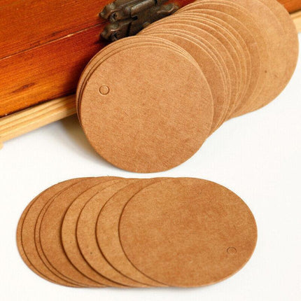 200Pcs Kraft Paper Tags Round 5X5 Cm Brown Card Cardboard Wedding Party Gift Diy.