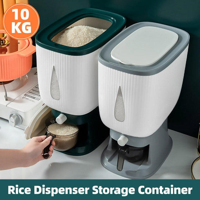 10kg Rice Storage Bucket Household Metering Rice Container Large Capacity - Green.