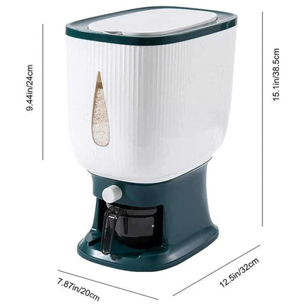 10kg Rice Storage Bucket Household Metering Rice Container Large Capacity - Green.