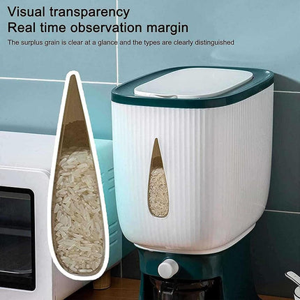 10kg Rice Storage Bucket Household Metering Rice Container Large Capacity - Green.