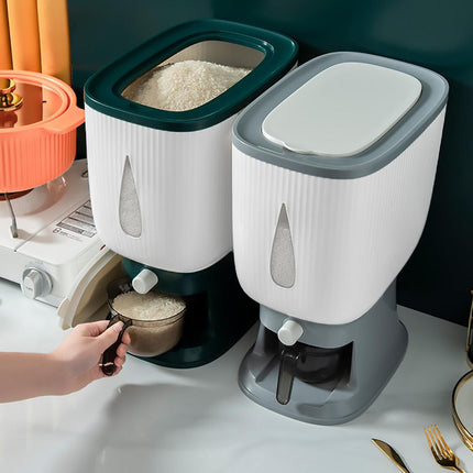 10kg Rice Storage Bucket Household Metering Rice Container Large Capacity - Green.