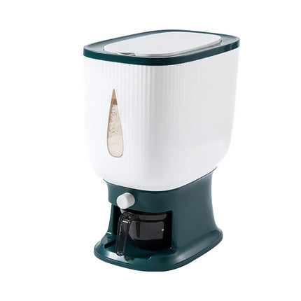 10kg Rice Storage Bucket Household Metering Rice Container Large Capacity - Green.