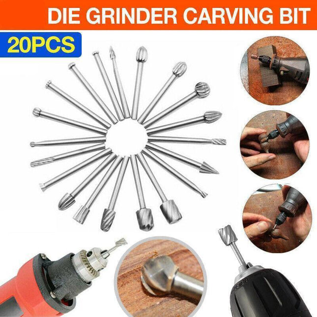 20Pcs Tungsten Steel Solid Carbide Burrs For Dremel Rotary Tool Bit Accessories.