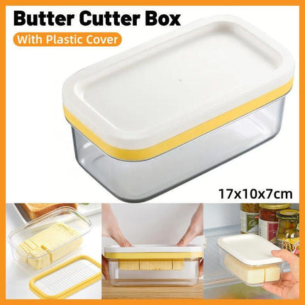 Rectangular Butter Box Storage Container Cheese Cutter Kitchen Organizer Lid.