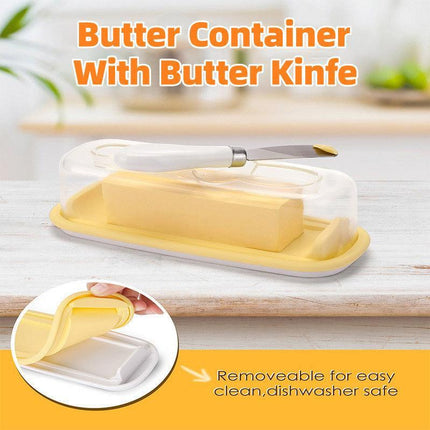 Square Butter Box with Knife Cheese Storage Container Cutting Tray for Kitchen.