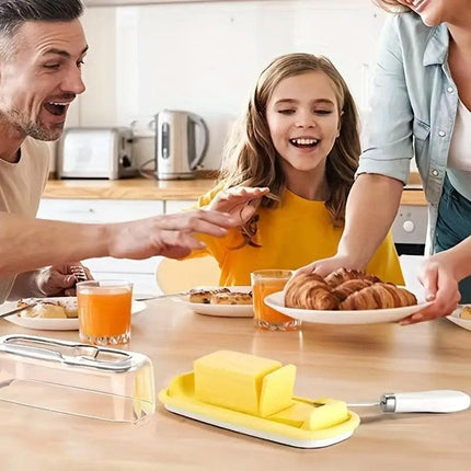 Square Butter Box with Knife Cheese Storage Container Cutting Tray for Kitchen.