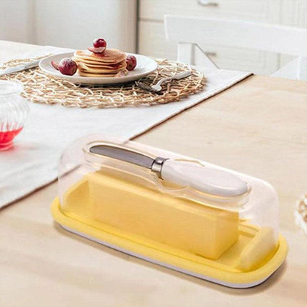 Square Butter Box with Knife Cheese Storage Container Cutting Tray for Kitchen.