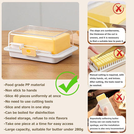 Butter Cheese Storage Box Kitchen Container with Lid Plastic Fridge Organizer - White.
