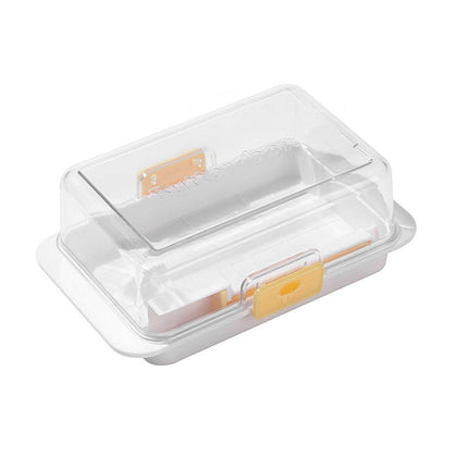 Butter Cheese Storage Box Kitchen Container with Lid Plastic Fridge Organizer - White.