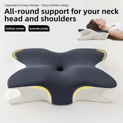 Memory Foam Butterfly Pillow Neck Support Slow Rebound Cervical Pillow - Dark Grey.