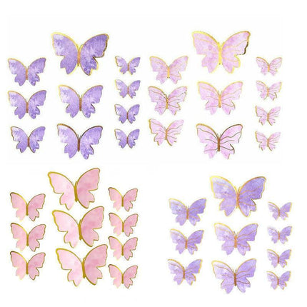 10Pcs Butterfly Paper Toppers Happy Birthday Cake & Festival Theme Decor - Purple Stripe.