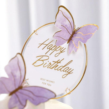10Pcs Butterfly Paper Toppers Happy Birthday Cake & Festival Theme Decor - Purple Stripe.
