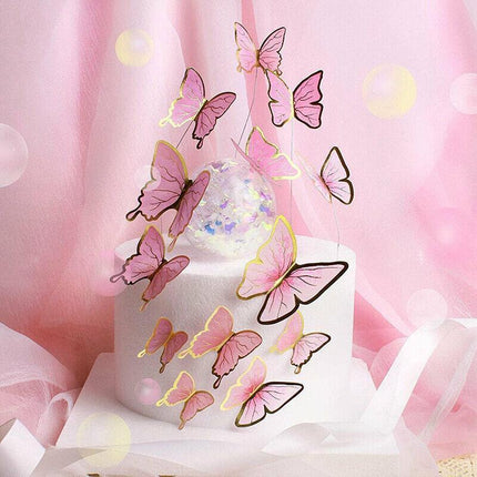 10Pcs Butterfly Paper Toppers Happy Birthday Cake & Festival Theme Decor - Purple Stripe.