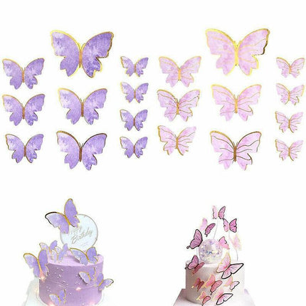 10Pcs Butterfly Paper Toppers Happy Birthday Cake & Festival Theme Decor - Purple Stripe.