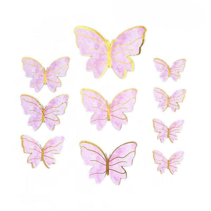 10Pcs Butterfly Paper Toppers Happy Birthday Cake & Festival Theme Decor - Purple Stripe.