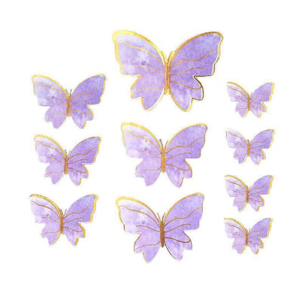 10Pcs Butterfly Paper Toppers Happy Birthday Cake & Festival Theme Decor - Purple Stripe.