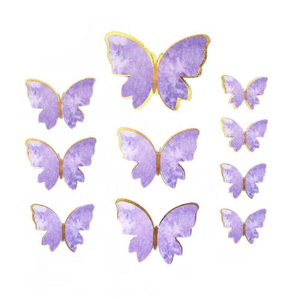 10Pcs Butterfly Paper Toppers Happy Birthday Cake & Festival Theme Decor - Purple Stripe.