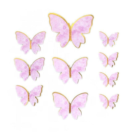 10Pcs Butterfly Paper Toppers Happy Birthday Cake & Festival Theme Decor - Purple Stripe.