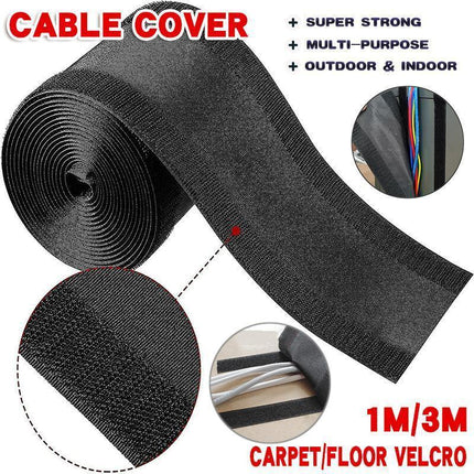 Cable Cover Nylon Sticky Wire Protector Floor Blanket Reusable Cord Tube Cover - Black-3Meter(with adhesive)-Floor.