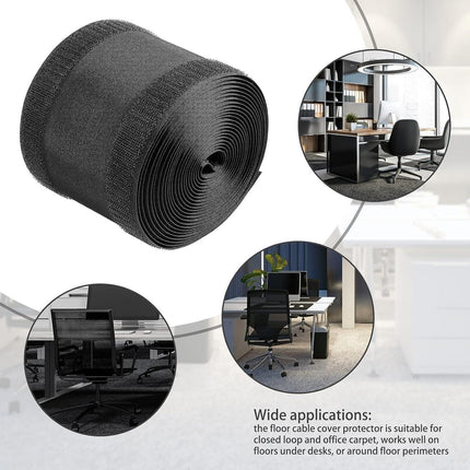 Cable Cover Nylon Sticky Wire Protector Floor Blanket Reusable Cord Tube Cover - Black-3Meter(with adhesive)-Floor.