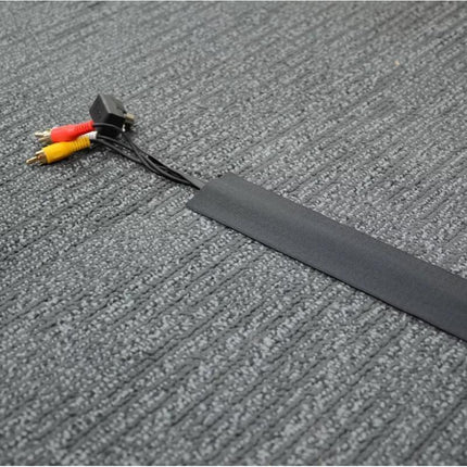 Cable Cover Nylon Sticky Wire Protector Floor Blanket Reusable Cord Tube Cover - Black-3Meter(with adhesive)-Floor.