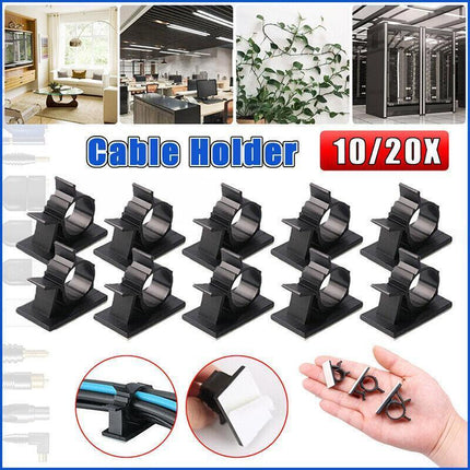 Adhesive Cord Management Cable Clips Black Wire Holder Organizer Clamp - 10PCS.