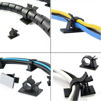 Adhesive Cord Management Cable Clips Black Wire Holder Organizer Clamp - 10PCS.