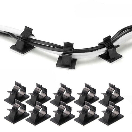 Adhesive Cord Management Cable Clips Black Wire Holder Organizer Clamp - 10PCS.